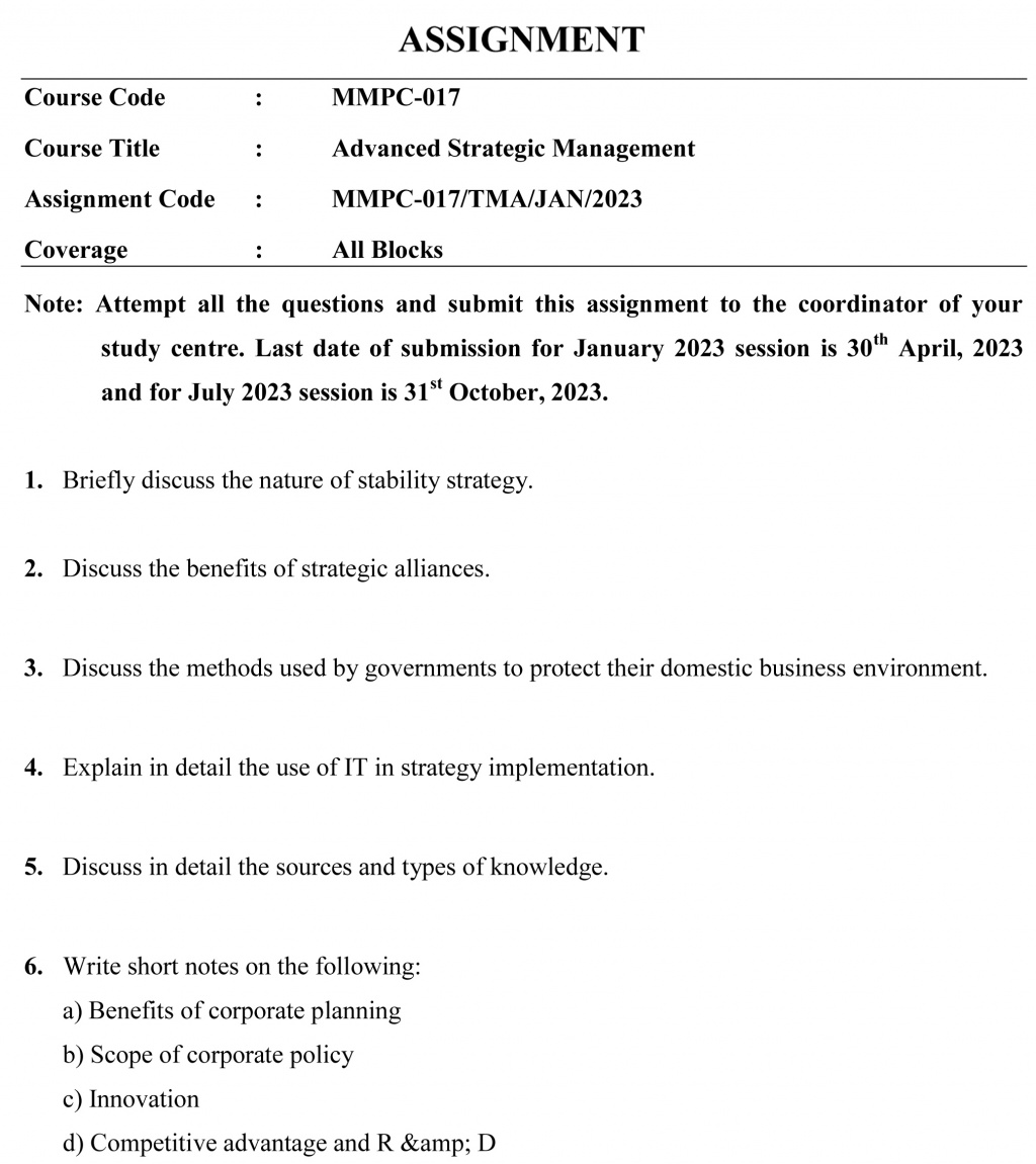 IGNOU MMPC-17 - Advanced Strategic Management Latest Solved Assignment-January 2023 -  July 2023