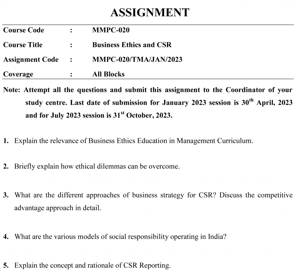 IGNOU MMPC-20 - Business Ethics and CSR Latest Solved Assignment-January 2023 - July 2023