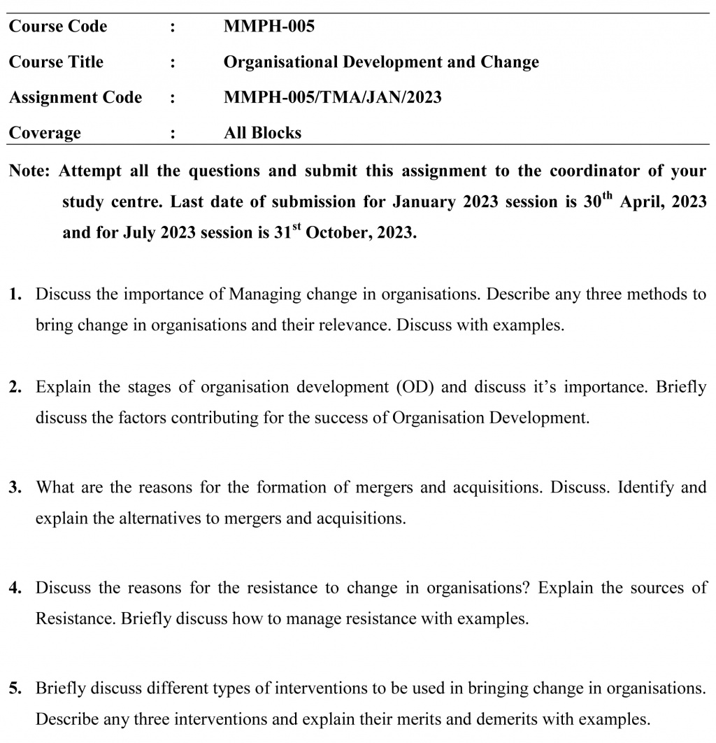 IGNOU MMPH-05 - Organisational Development and Change Solved Assignment -January 2023 - July 2023