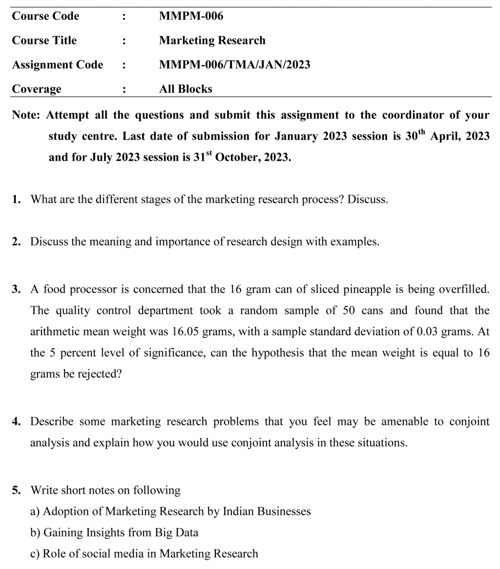 IGNOU MMPM-06 - Marketing Research Latest Solved Assignment-January 2023 - July 2023