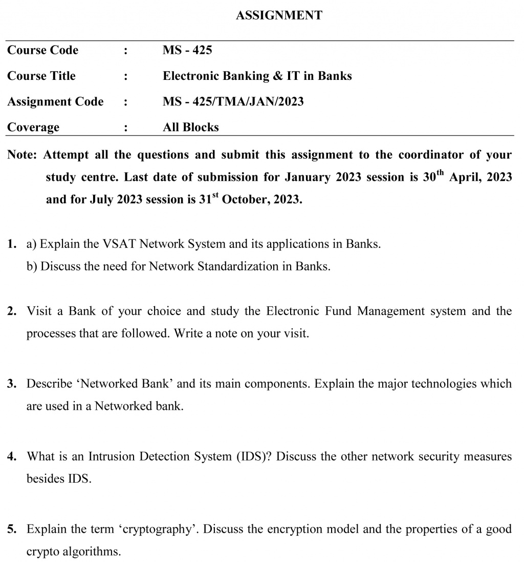 IGNOU MS-425 - Electronic Banking and IT in Banks Latest Solved Assignment-January 2023 - July 2023