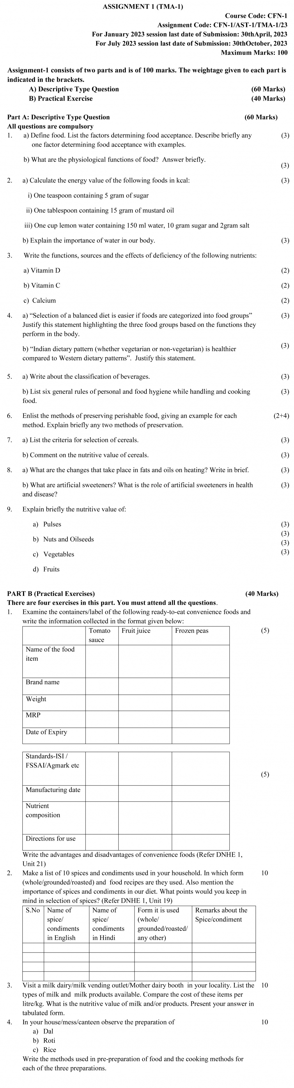 IGNOU CFN-01 - You and Your Food Latest Solved Assignment-January 2023 - July 2023