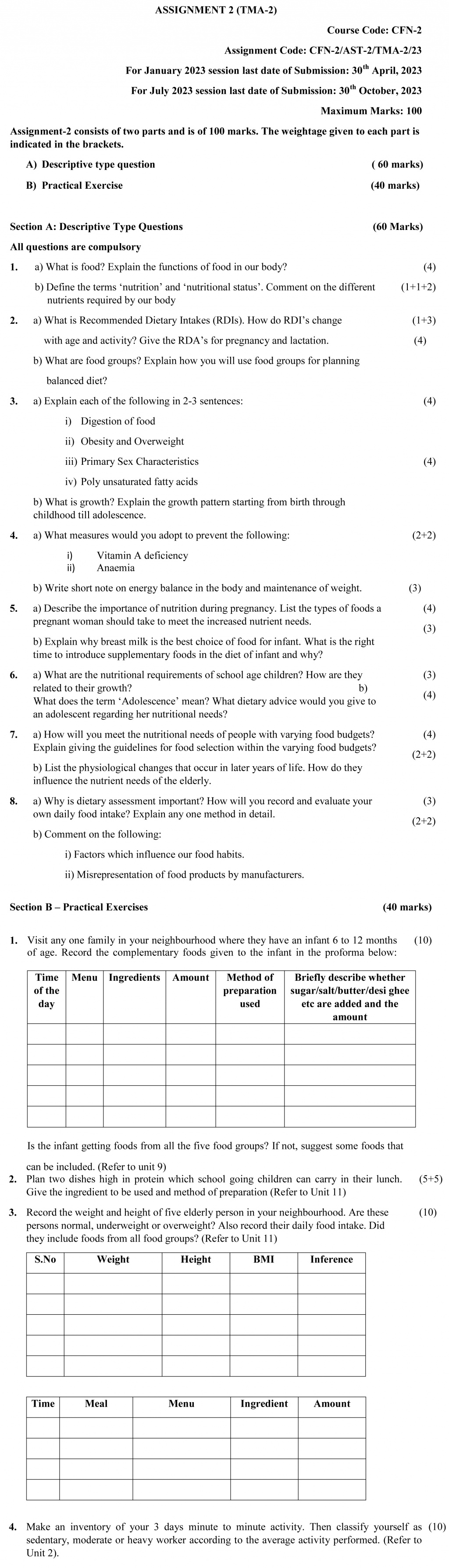 IGNOU CFN-02 - Your Food and its Utilisation Latest Solved Assignment-January 2023 - July 2023