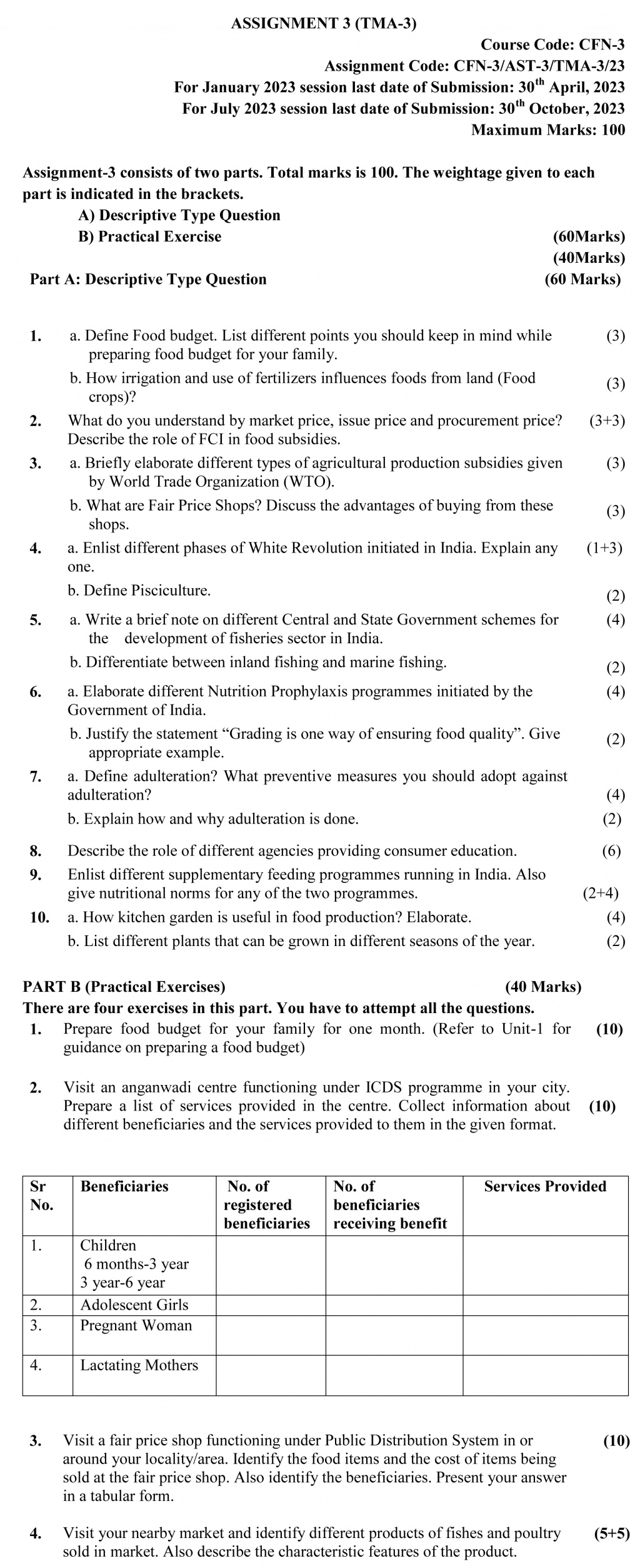 IGNOU CFN-03 - Economics of Food Latest Solved Assignment-January 2023 - July 2023