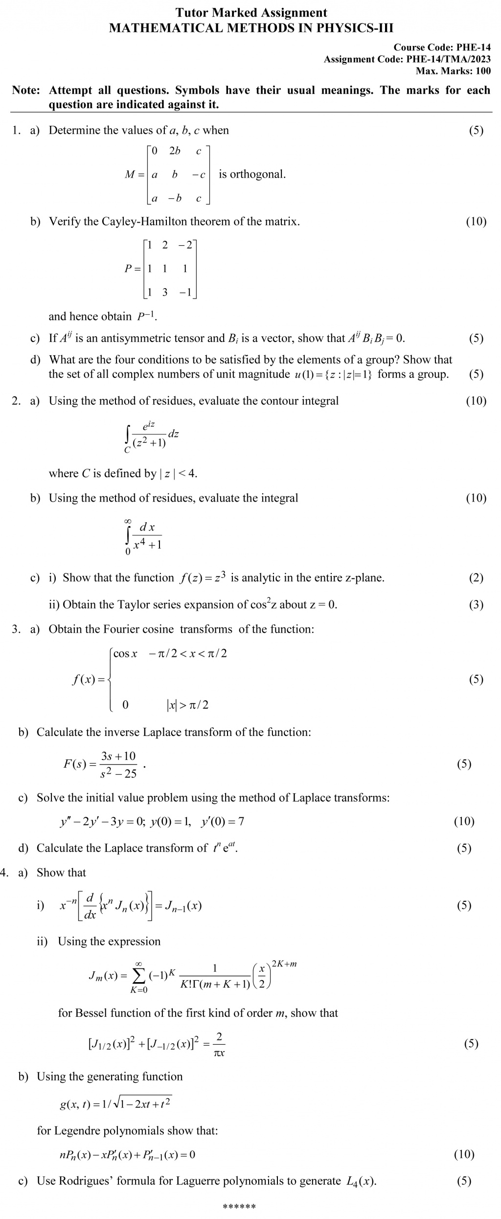 IGNOU PHE-14 - Mathematical Methods in Physics-III, Latest Solved Assignment-January 2023 - December 2023