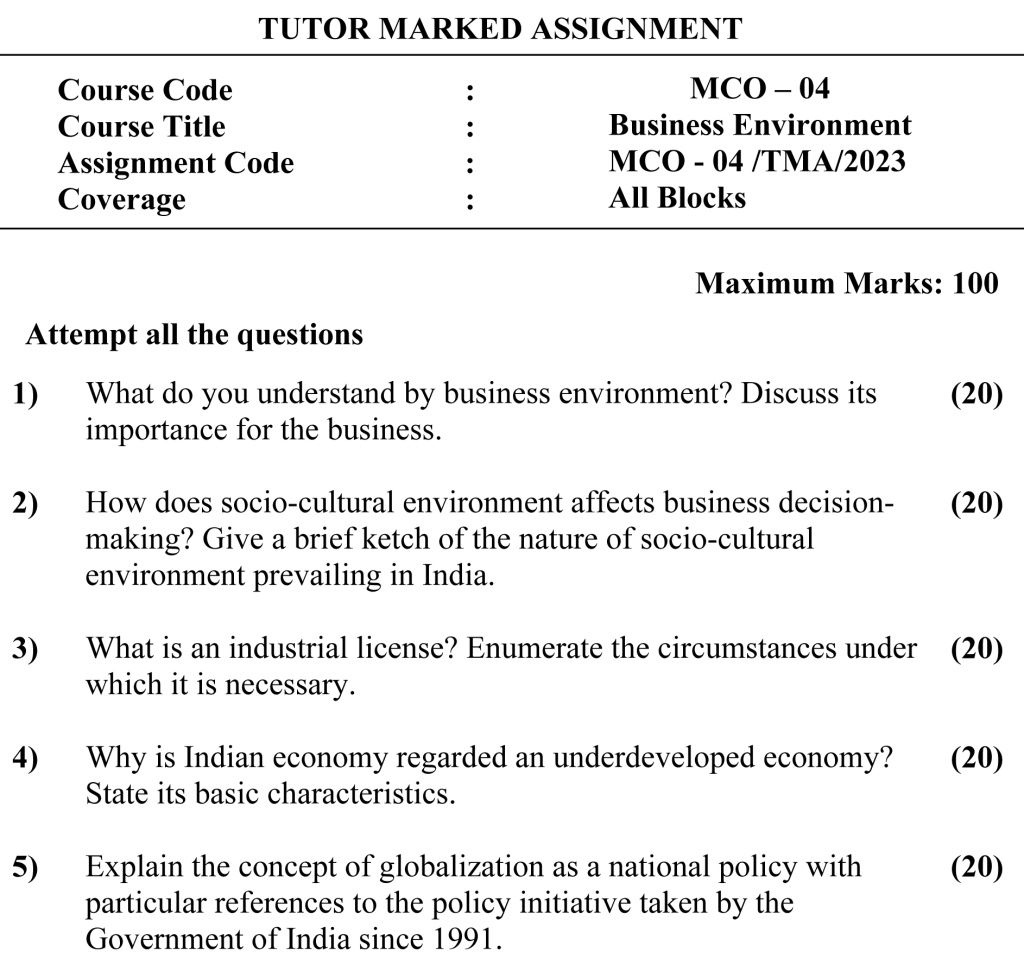 IGNOU MCO-04 - Business Environment, Latest Solved Assignment-July 2022 – January 2023