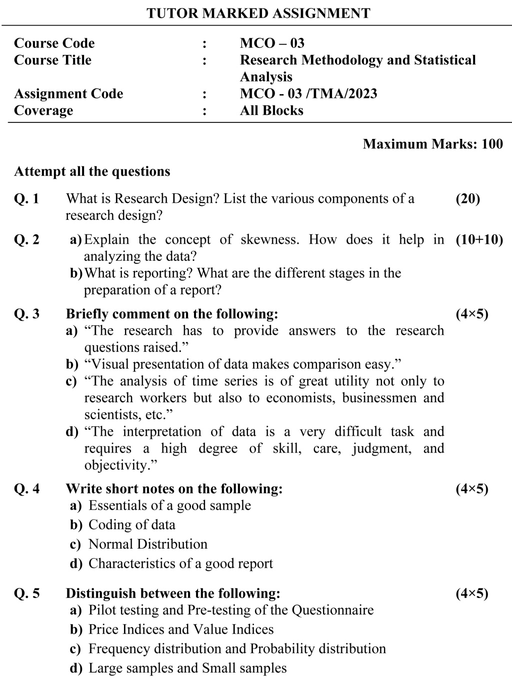 IGNOU MCO-03 - Research Methodology and Statistical Analysis, Latest Solved Assignment-July 2022 – January 2023