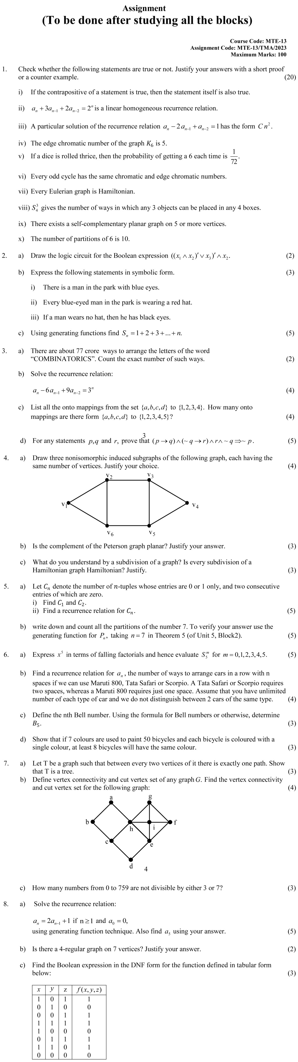 IGNOU MTE-13 - Discrete Mathematics, Latest Solved Assignment-January 2023 - December 2023