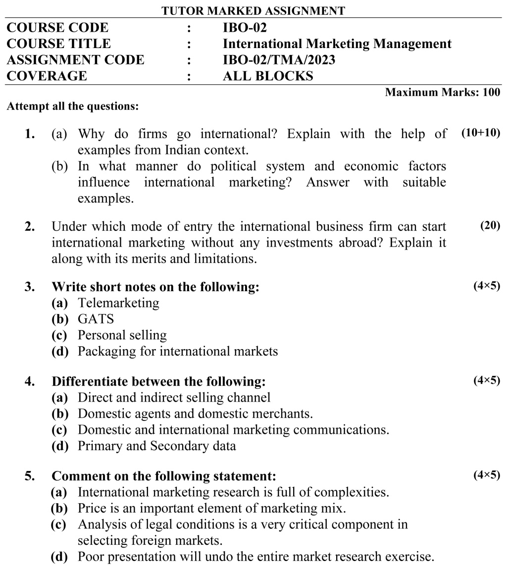 IGNOU IBO-02 (PGDIBO) - International Marketing Management Latest Solved Assignment-January 2023 - July 2023