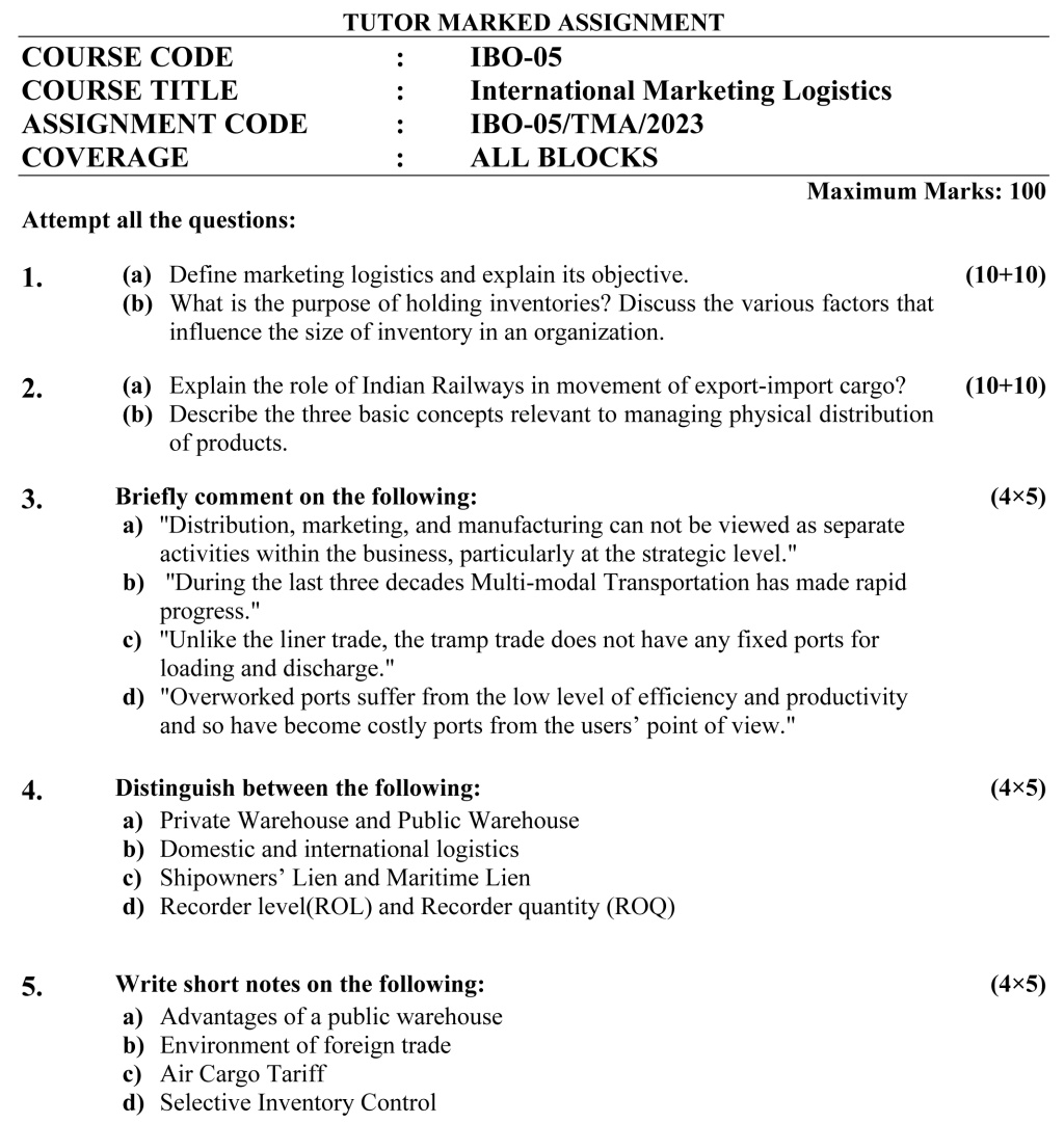 IGNOU IBO-05 (PGDIBO) - International Marketing Logistic Latest Solved Assignment-January 2023 - July 2023