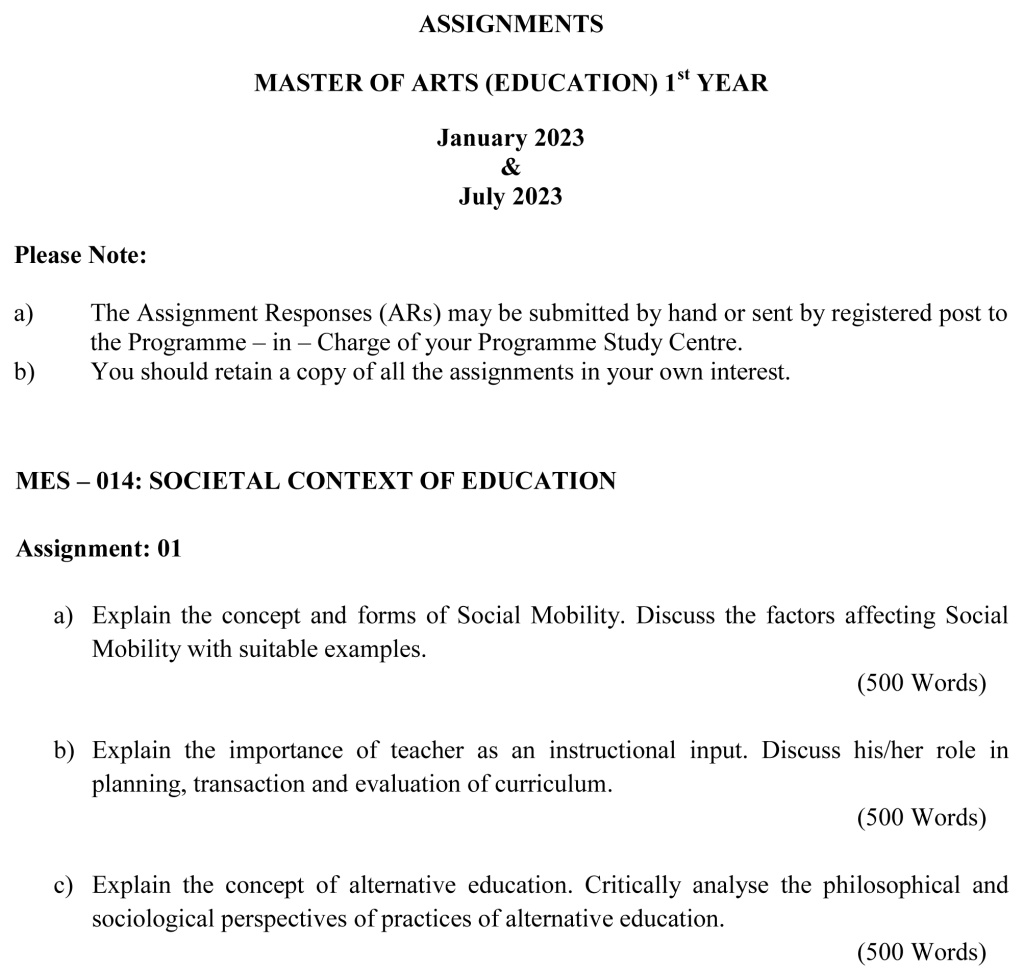 IGNOU MES-14 - Societal Context of Education, Latest Solved Assignment-January 2023 - July 2023