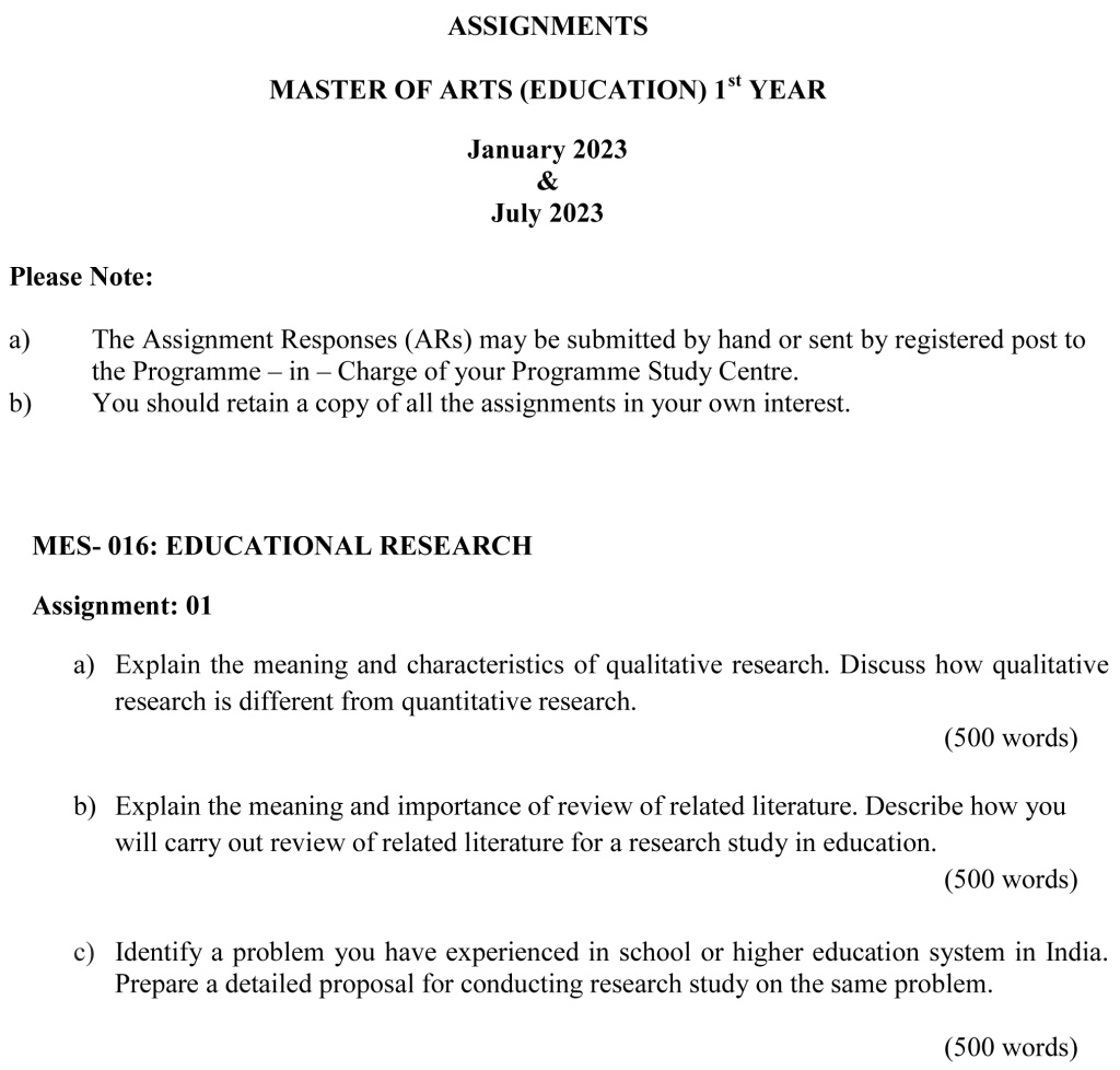 IGNOU MES-16 - Educational Research, Latest Solved Assignment-January 2023 - July 2023