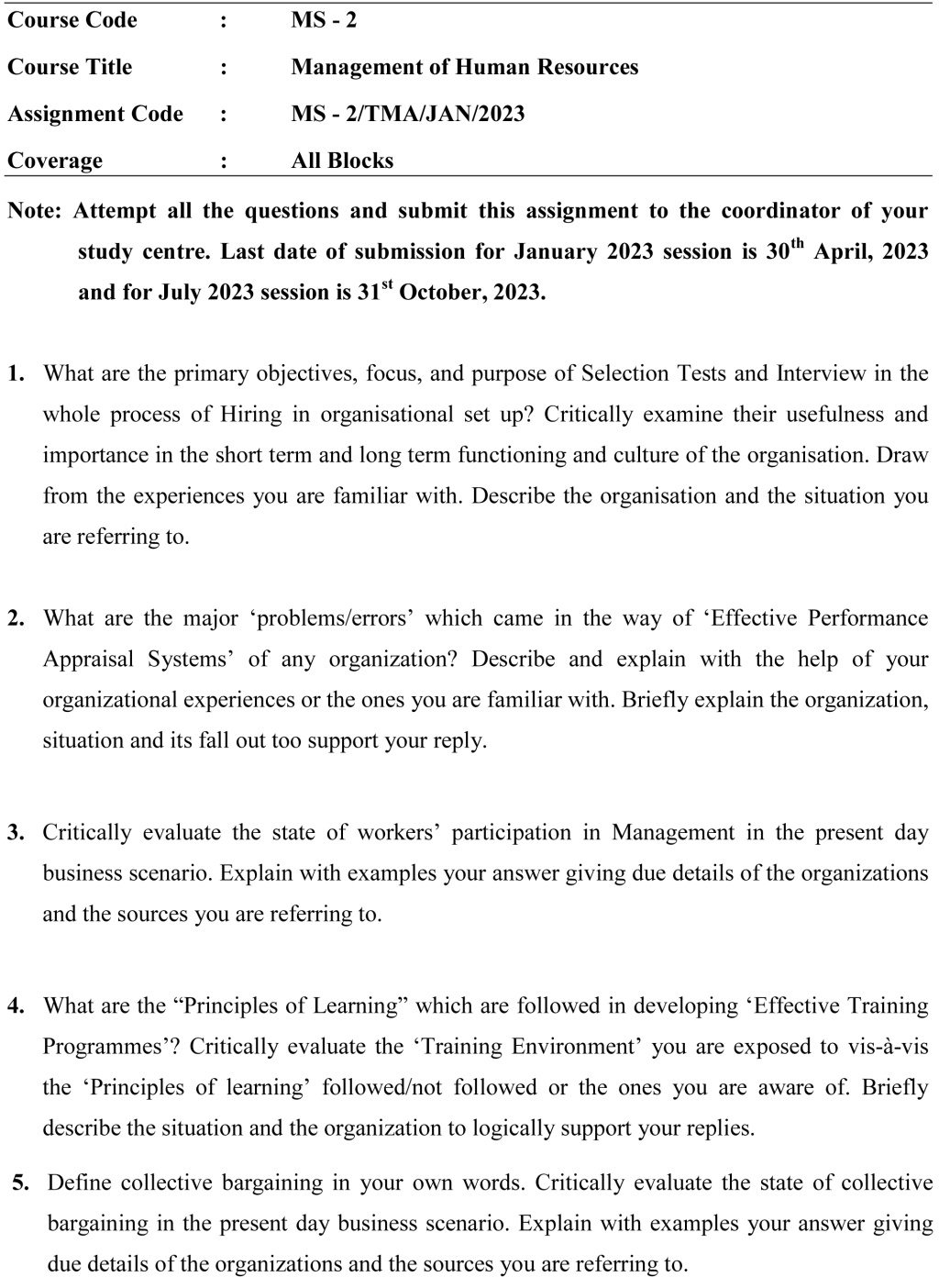 IGNOU MS-02 - Management of Human Resources Latest Solved Assignment -January 2023 - July 2023