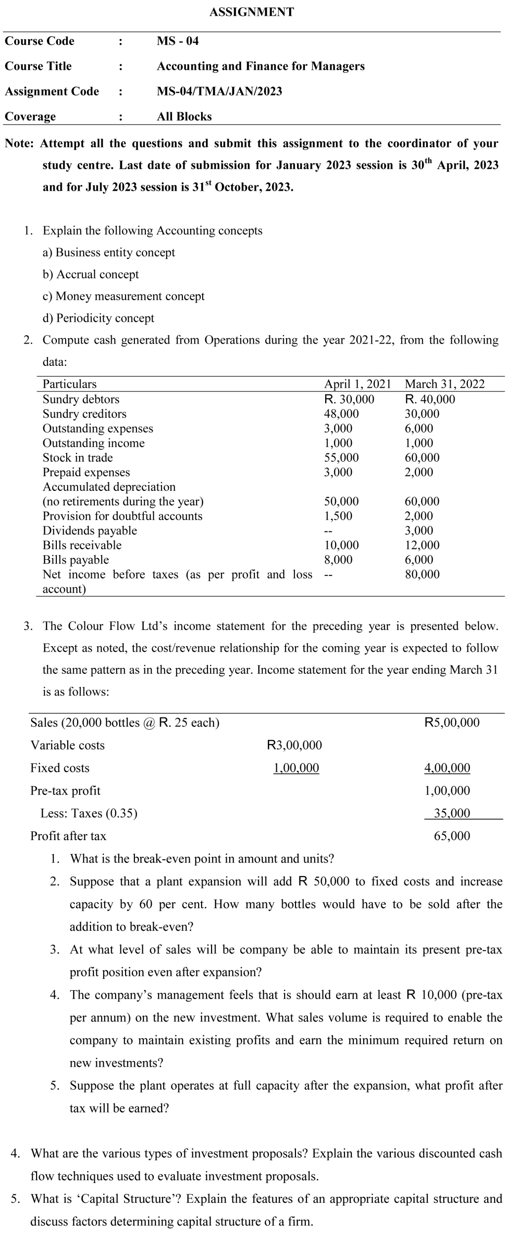 IGNOU MS-04 - Accounting and Finance for Managers Latest Solved Assignment-January 2023 - July 2023