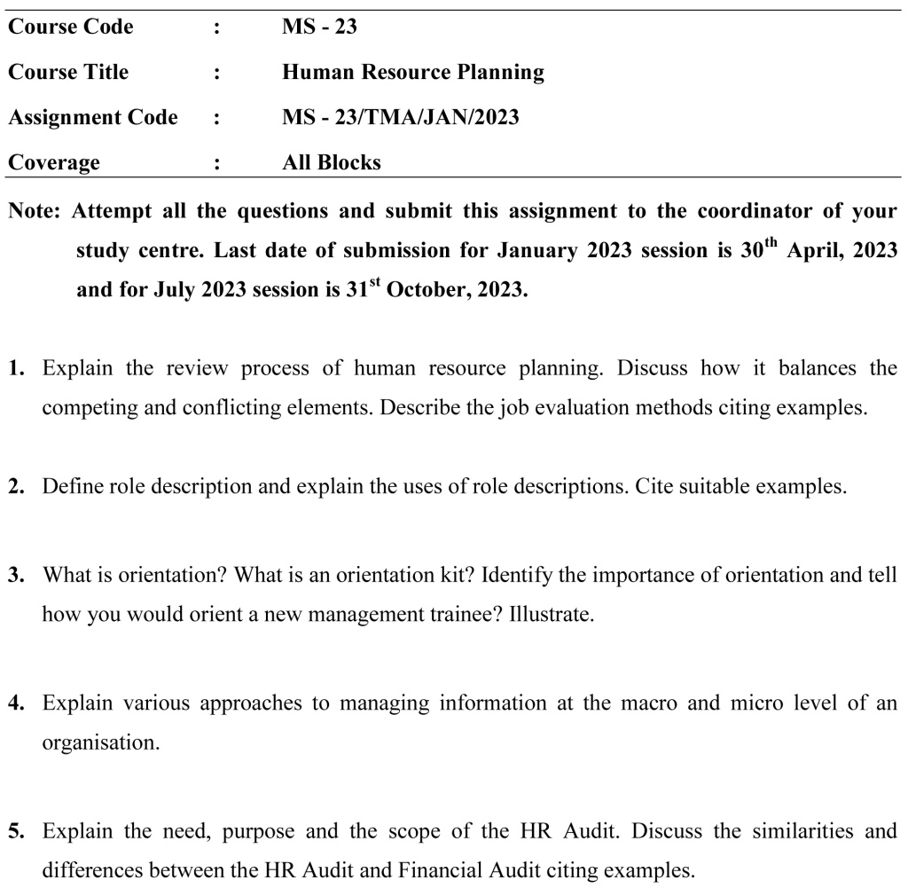 IGNOU MS-23 - Human Resource Planning Latest Solved Assignment-January 2023 - July 2023