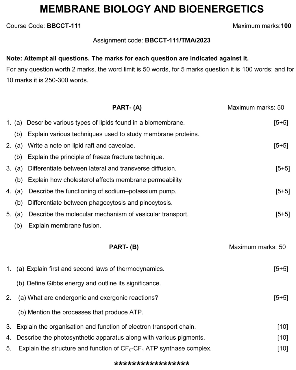 IGNOU BBCCT-111 -  Membrane Biology and Bioenergetics, Latest Solved Assignment-January 2023 - December 2023