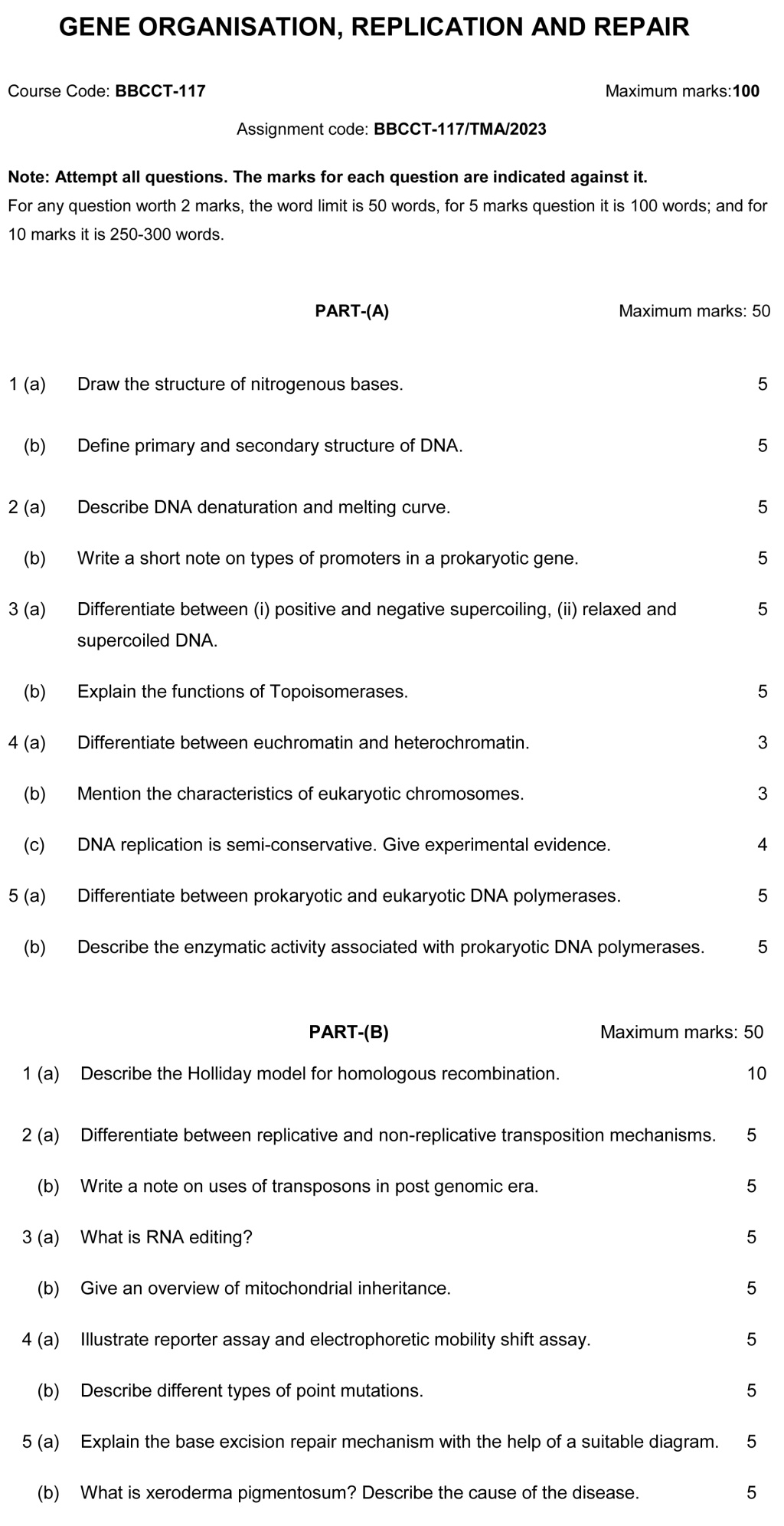 IGNOU BBCCT-117 - Gene Organization Replication and Repair Latest Solved Assignment -January 2023 - December 2023