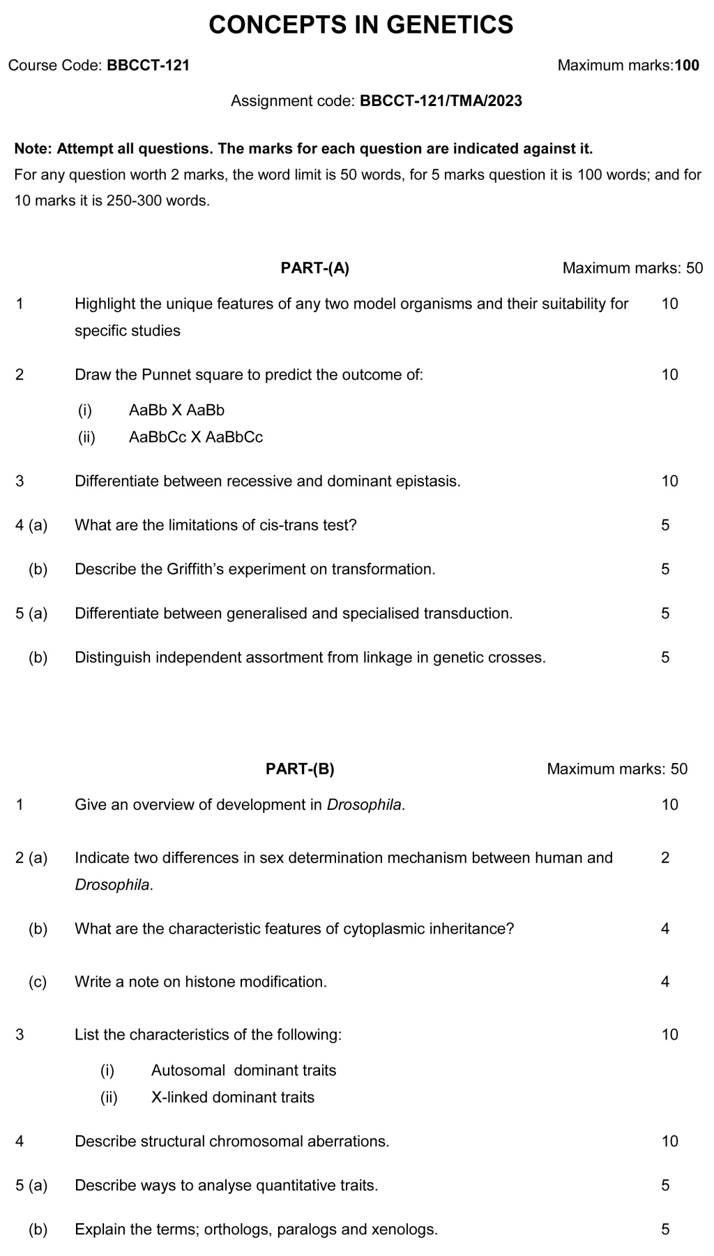 IGNOU BBCCT-121 - Concepts in Genetics Latest Solved Assignment -January 2023 - December 2023