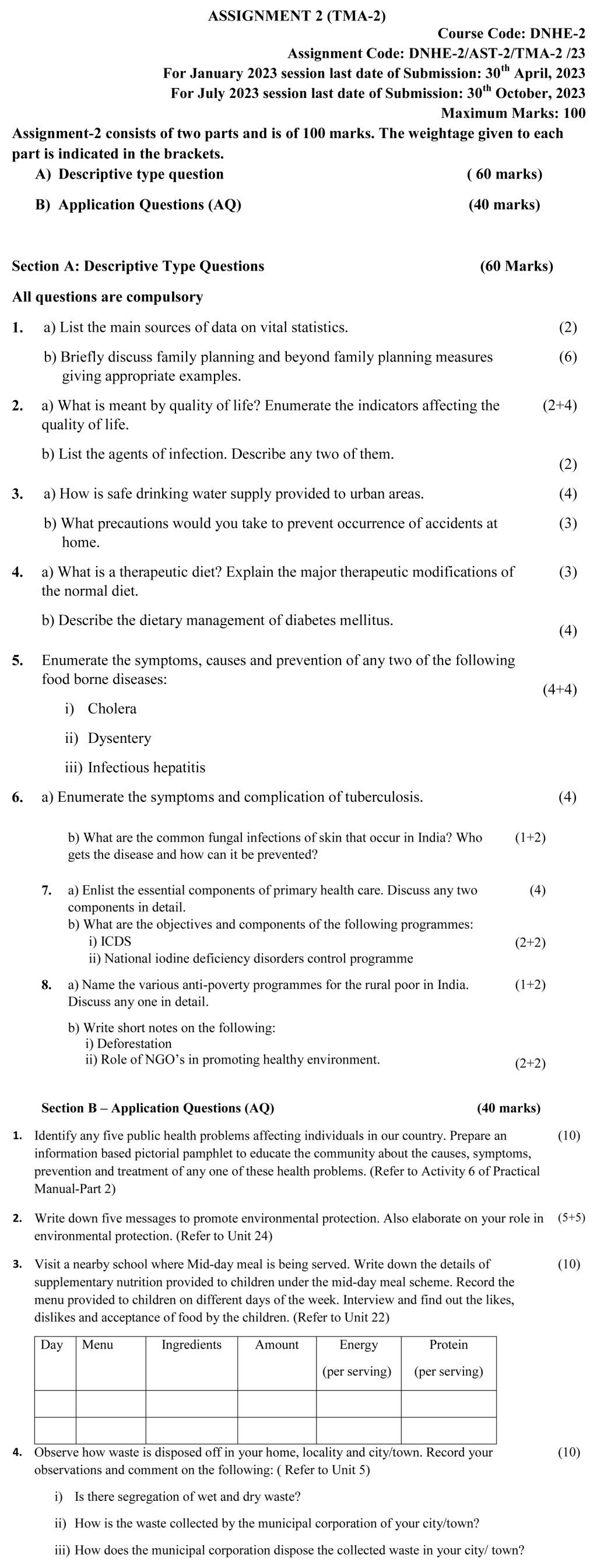 IGNOU DNHE-02 - Public Health and Hygiene, Latest Solved Assignment-January 2023 - July 2023