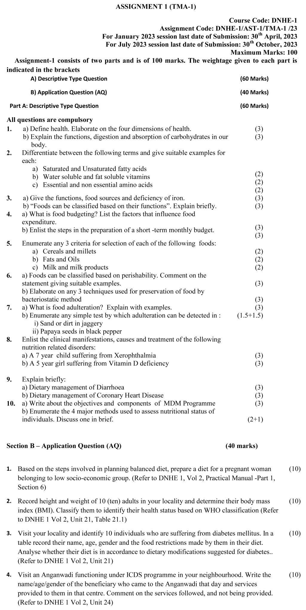 IGNOU DNHE-01 - Nutrition for the Community, Latest Solved Assignment-January 2023 - July 2023