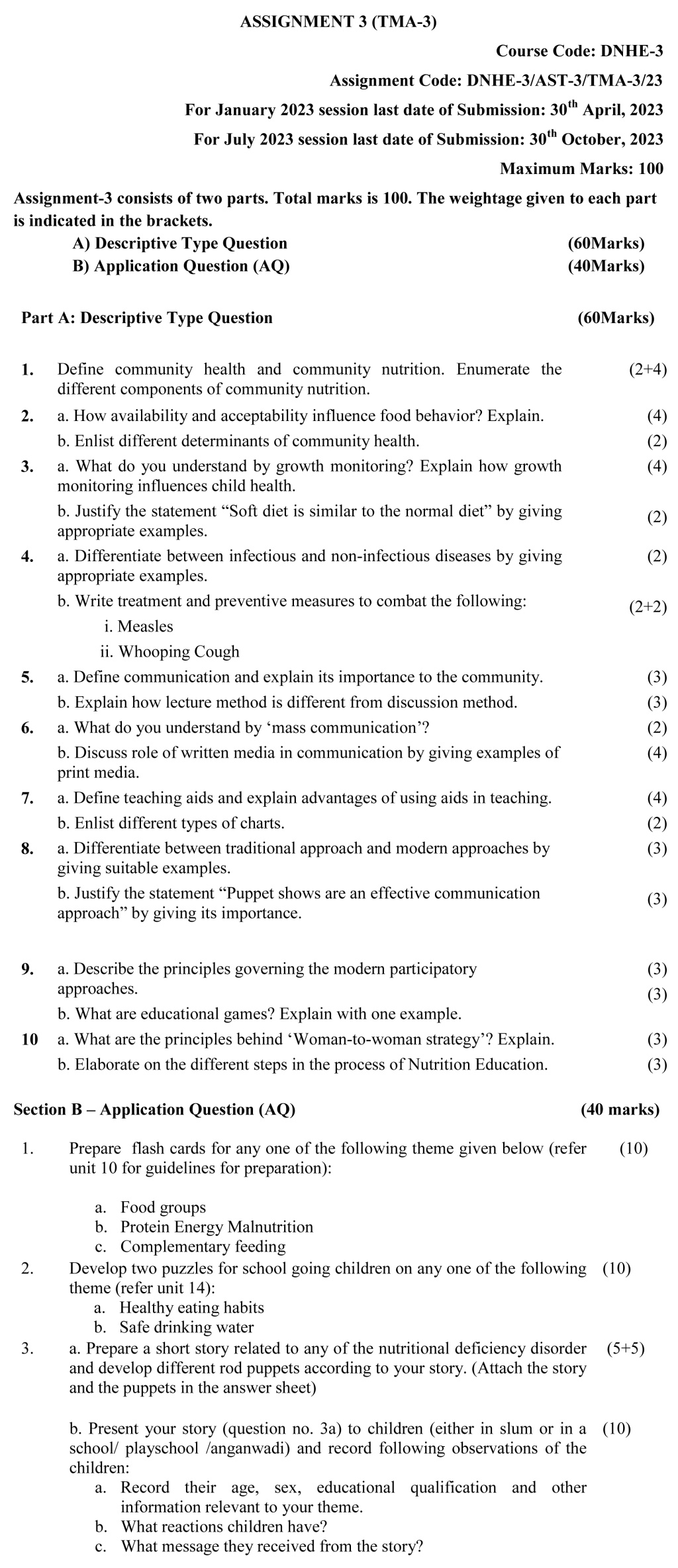 IGNOU DNHE-03 - Nutrition and Health Education, Latest Solved Assignment-January 2023 - July 2023