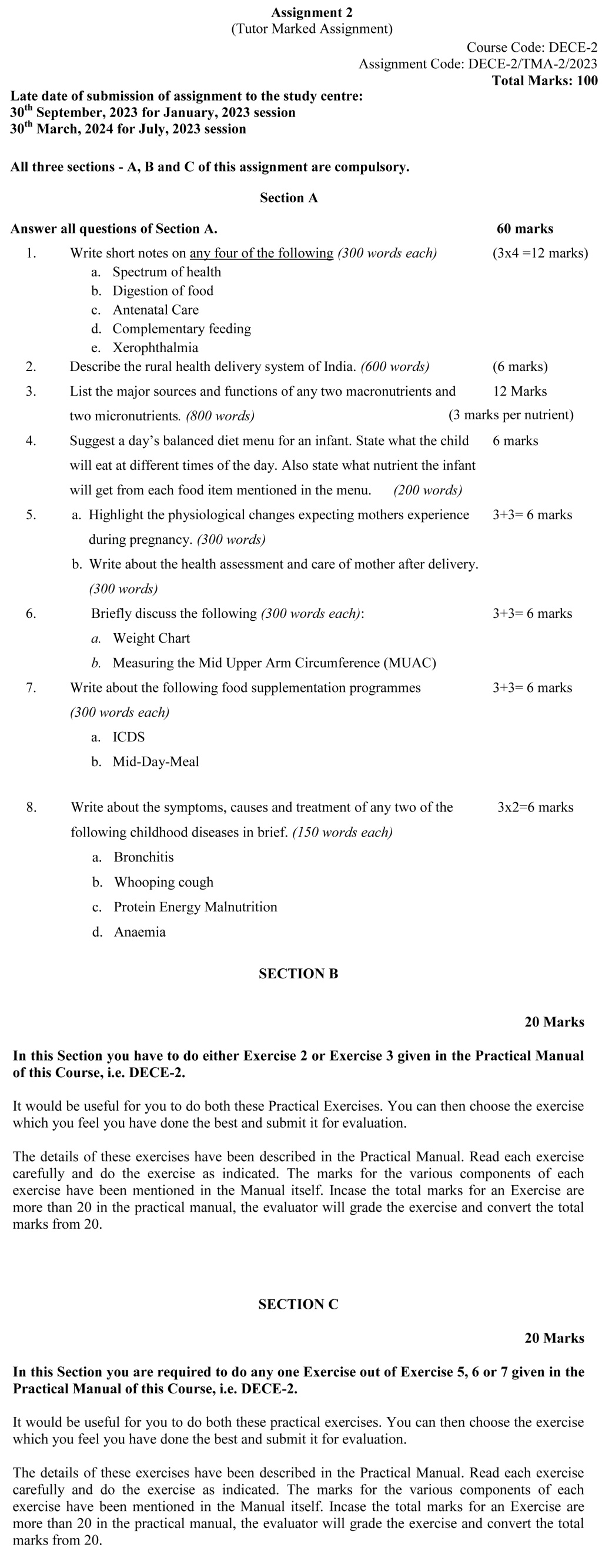 IGNOU DECE-02 - Child Health and Nutrition, Latest Solved Assignment -January 2023 - July 2023