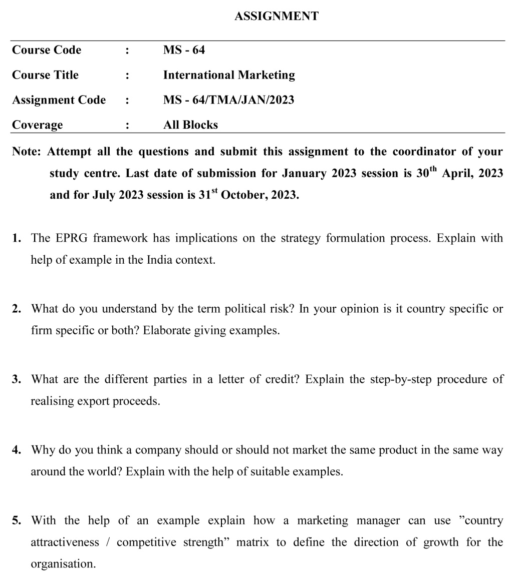 IGNOU MS-64 - International Marketing Latest Solved Assignment-January 2023 - July 2023