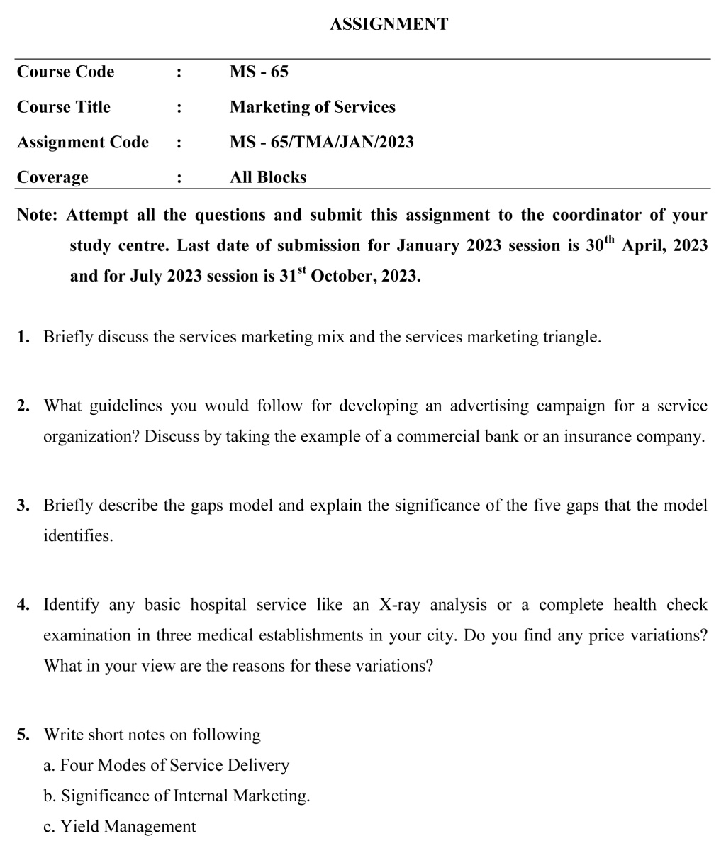 IGNOU MS-65 - Marketing of Services Latest Solved Assignment-January 2023 - July 2023