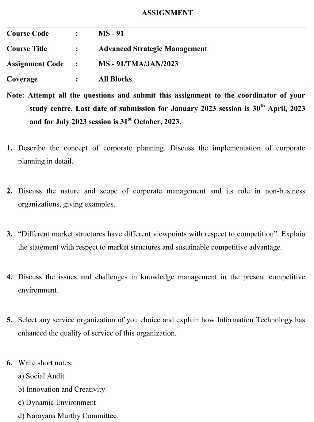 IGNOU MS-91 - Advanced Strategic Management Latest Solved Assignment-January 2023 - July 2023