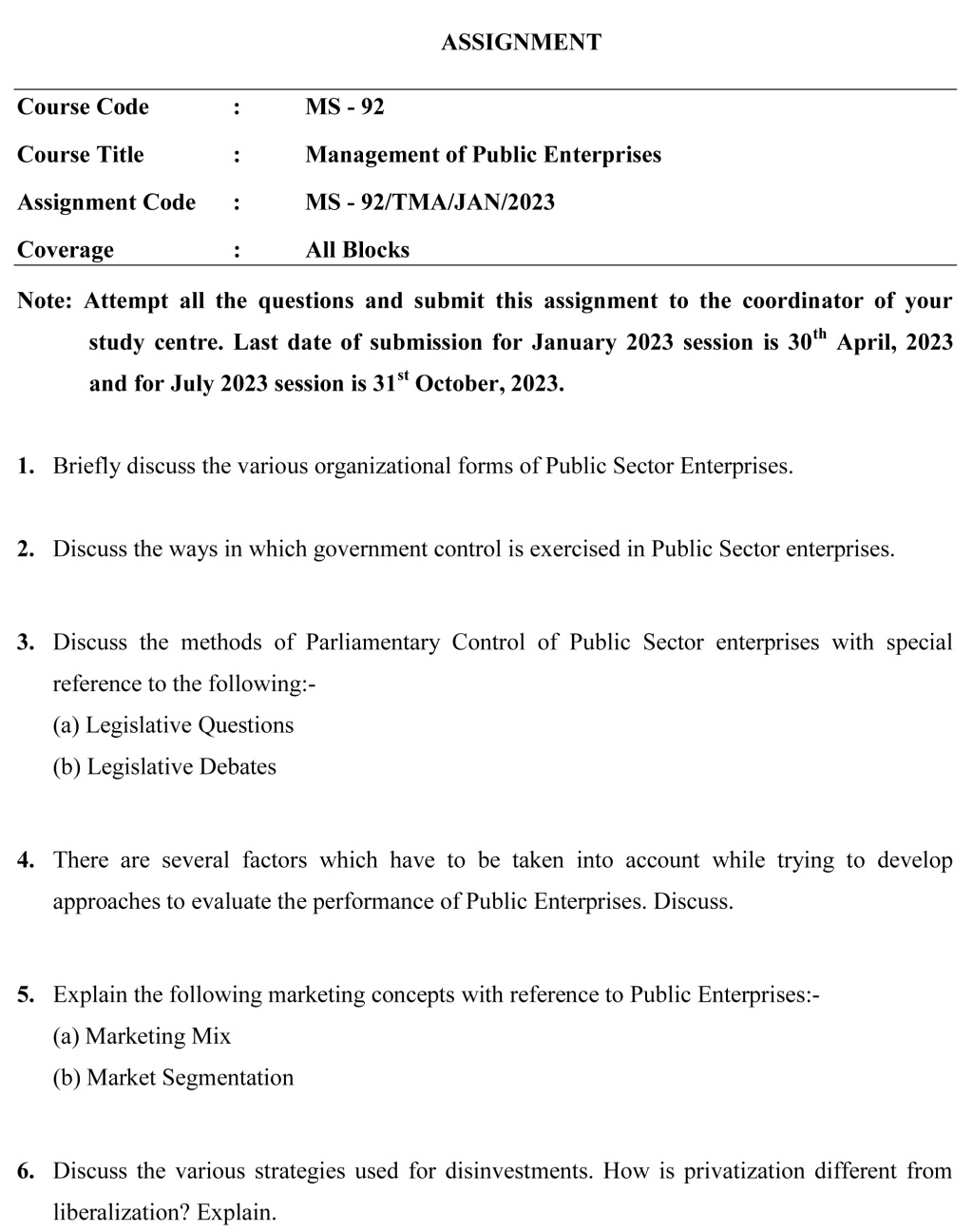 IGNOU MS-92 - Management of Public Enterprises Latest Solved Assignment-January 2023 - July 2023