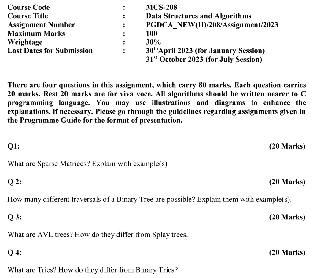 IGNOU MCS-208 - Data Structures and Algorithms, Latest Solved Assignment-January 2023 - July 2023