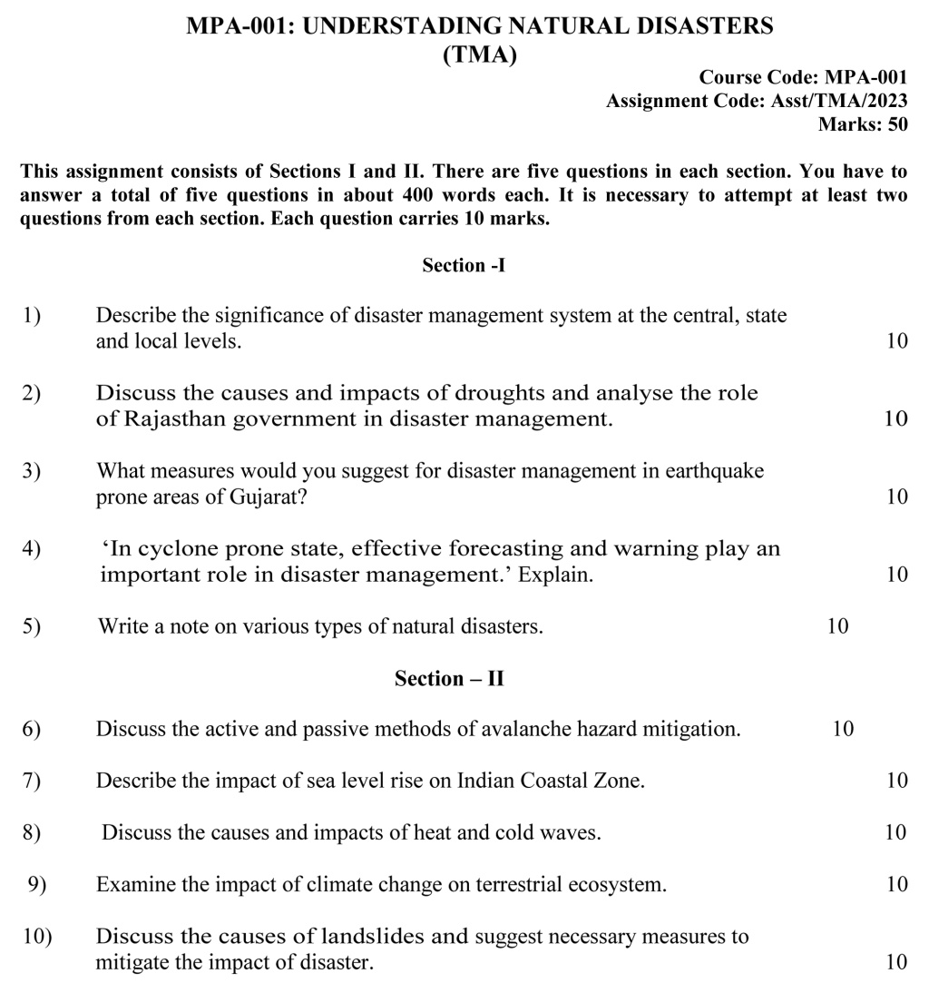 IGNOU MPA-01 - Understanding Natural Disasters, Latest Solved Assignment-January 2023 - July 2023