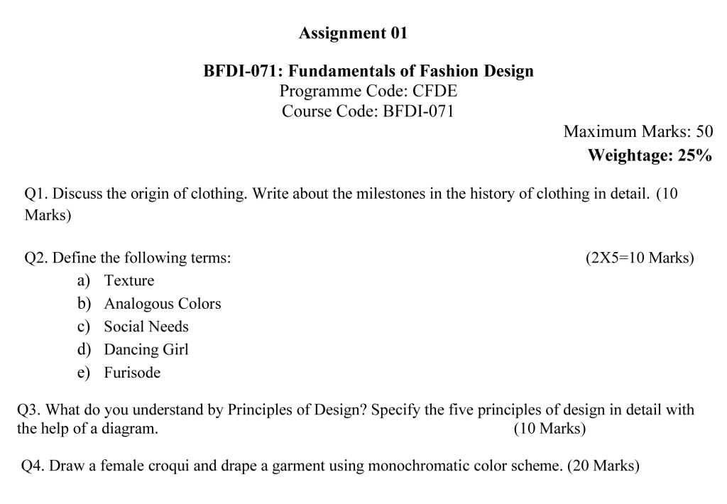 IGNOU BFDI-71 - Fundamentals of Fashion Design Latest Solved Assignment -January 2023 - July 2023