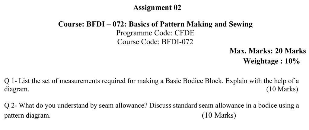 IGNOU BFDI-72 - Basics of Pattem Making and Sewing  Latest Solved Assignment-January 2023 - July 2023