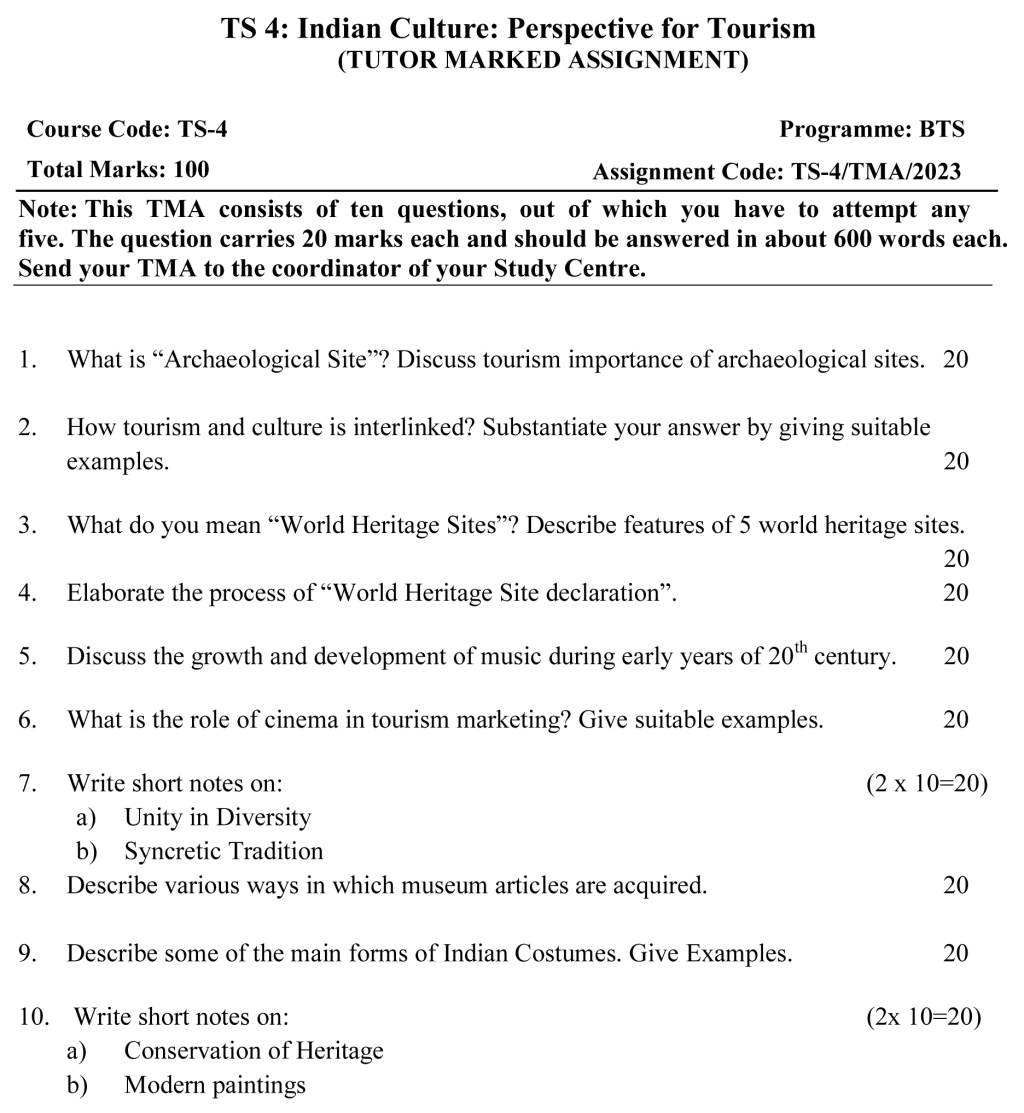 IGNOU TS-04 - Indian Culture: Perspective for Tourism, Latest Solved Assignment-January 2023 - July 2023