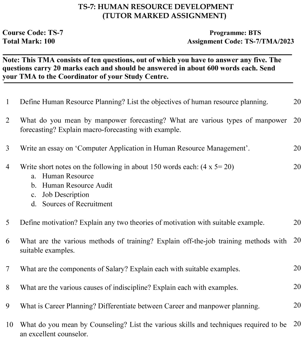 IGNOU TS-07 - Human Resource Development, Latest Solved Assignment-January 2023 - July 2023