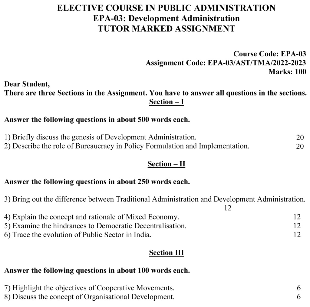 IGNOU EPA-03 - Development Administration, Latest Solved Assignment-July 2022 - January 2023