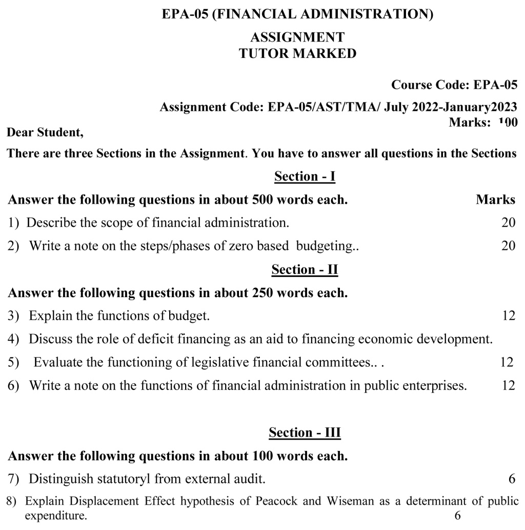 IGNOU EPA-05 - Financial Administration, Latest Solved Assignment-July 2022 - January 2023