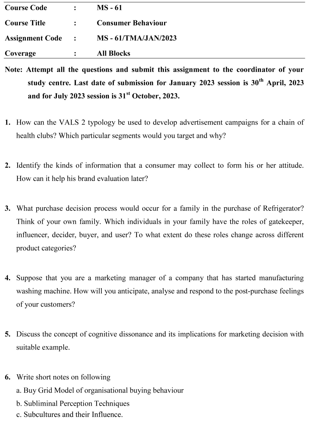 IGNOU MS-61 - Consumer Behaviour Latest Solved Assignment-January 2023 - July 2023