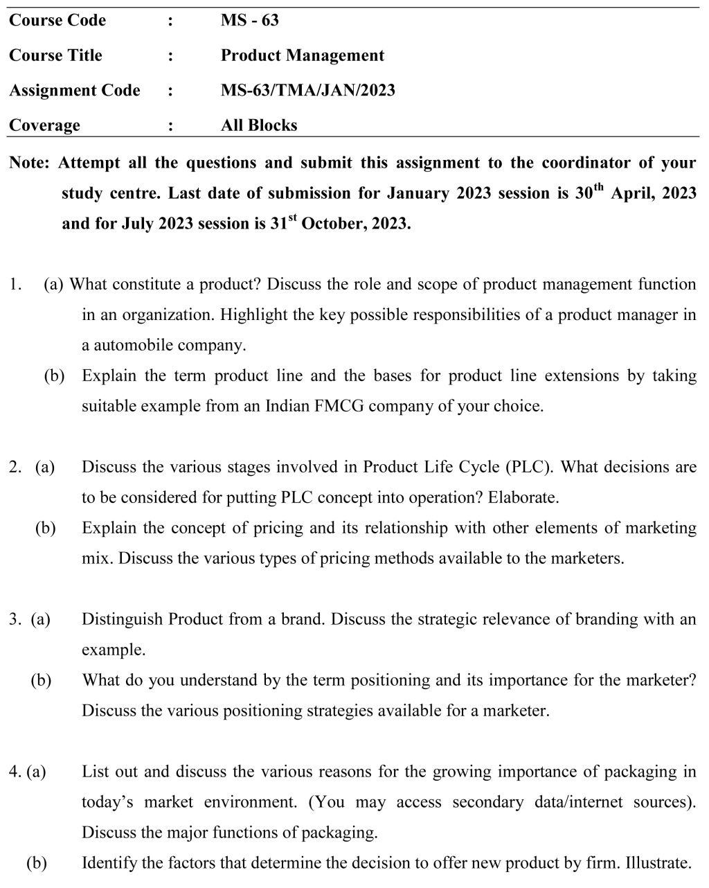 IGNOU MS-63 - Product Management Latest Solved Assignment-January 2023 - July 2023