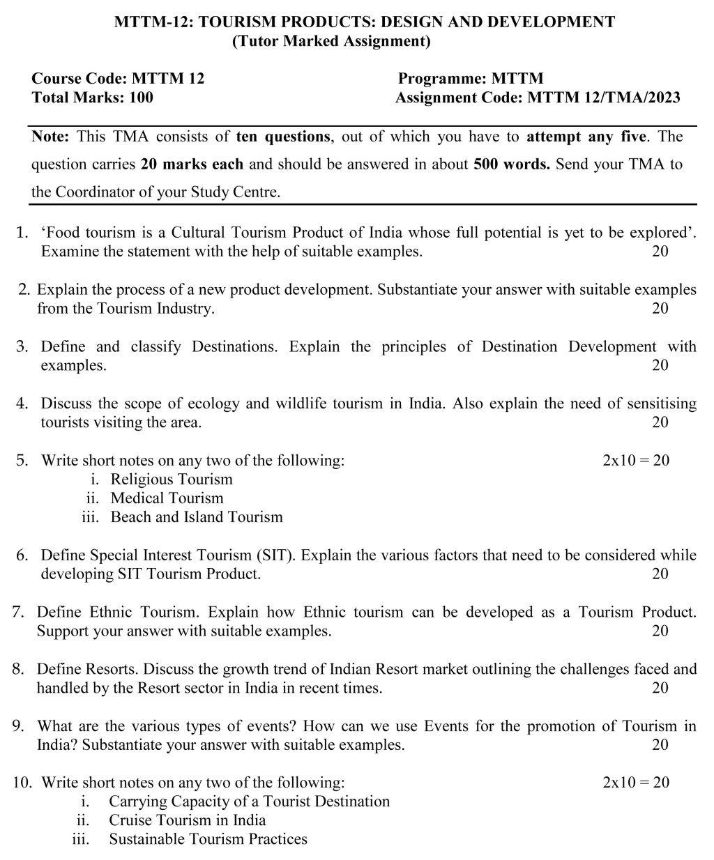 IGNOU MTM-12/MTTM-12 - Tourism Products: Design and Development, Latest Solved Assignment-January 2023 - July 2023