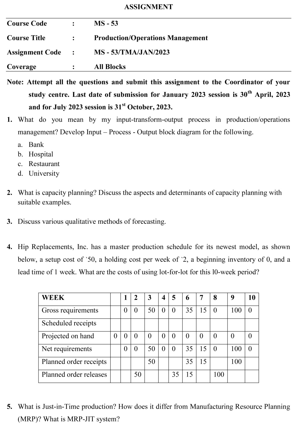 IGNOU MS-53 - Production/Operations Management Latest Solved Assignment-January 2023 - July 2023