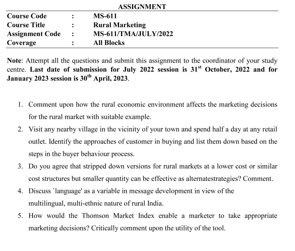 IGNOU MS-611 - Rural Marketing Latest Solved Assignment-July 2022 - January 2023