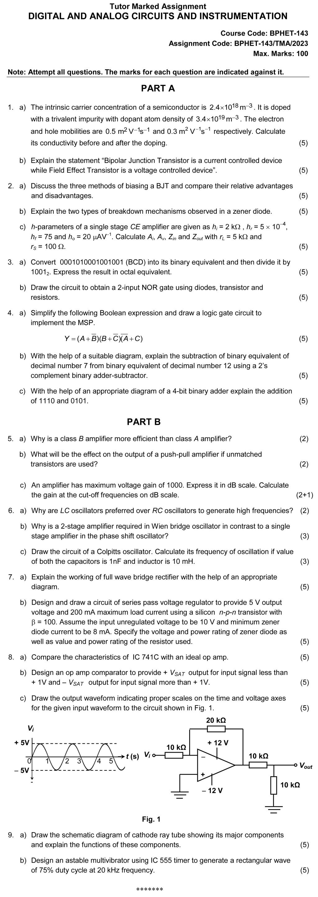 IGNOU BPHET-143 - Digital and Analog Circuits and Instrumentation Latest Solved Assignment-January 2023 - December 2023