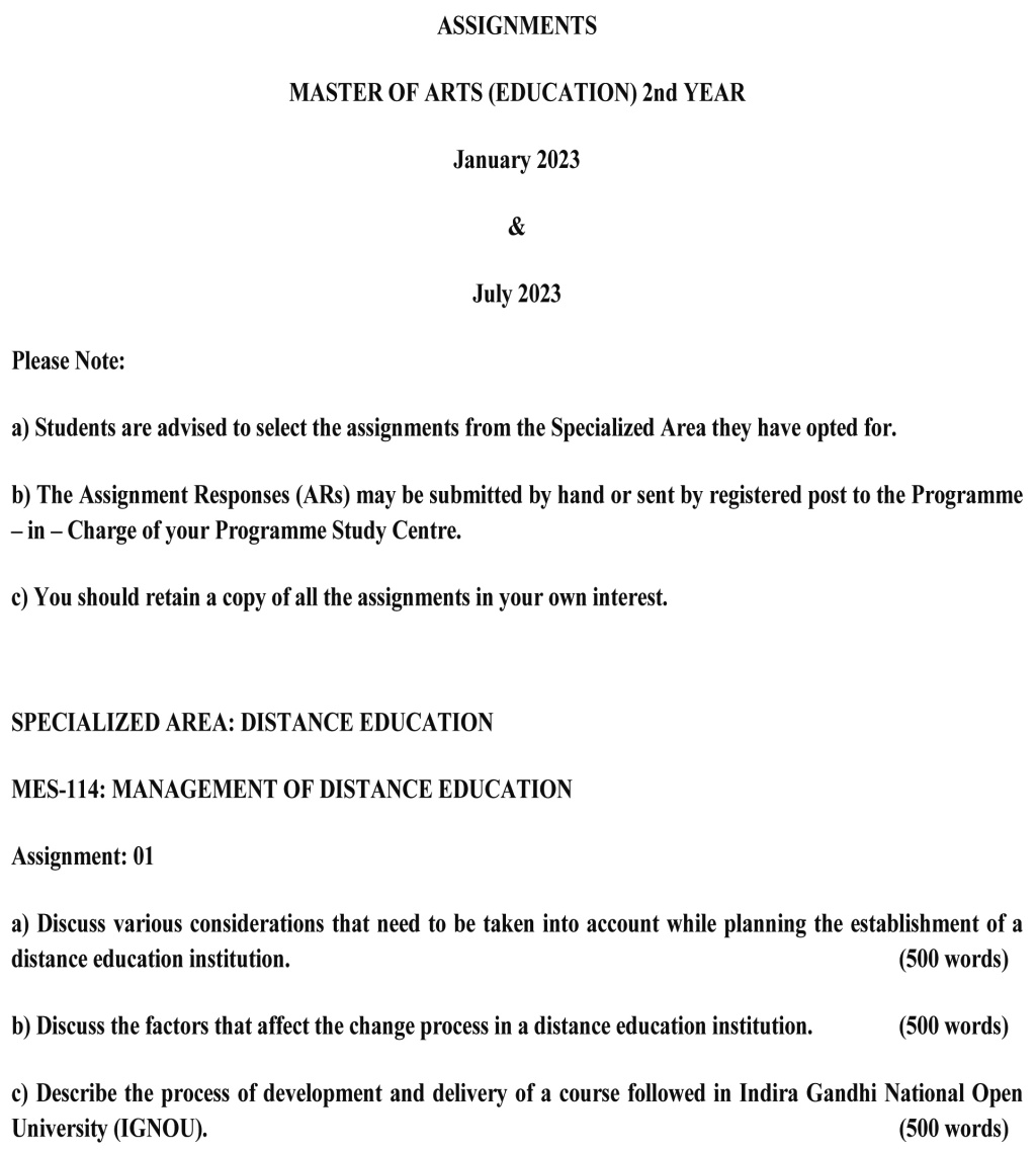 IGNOU MES-114 - Management of Distance Education, Latest Solved Assignment-January 2023 - July 2023