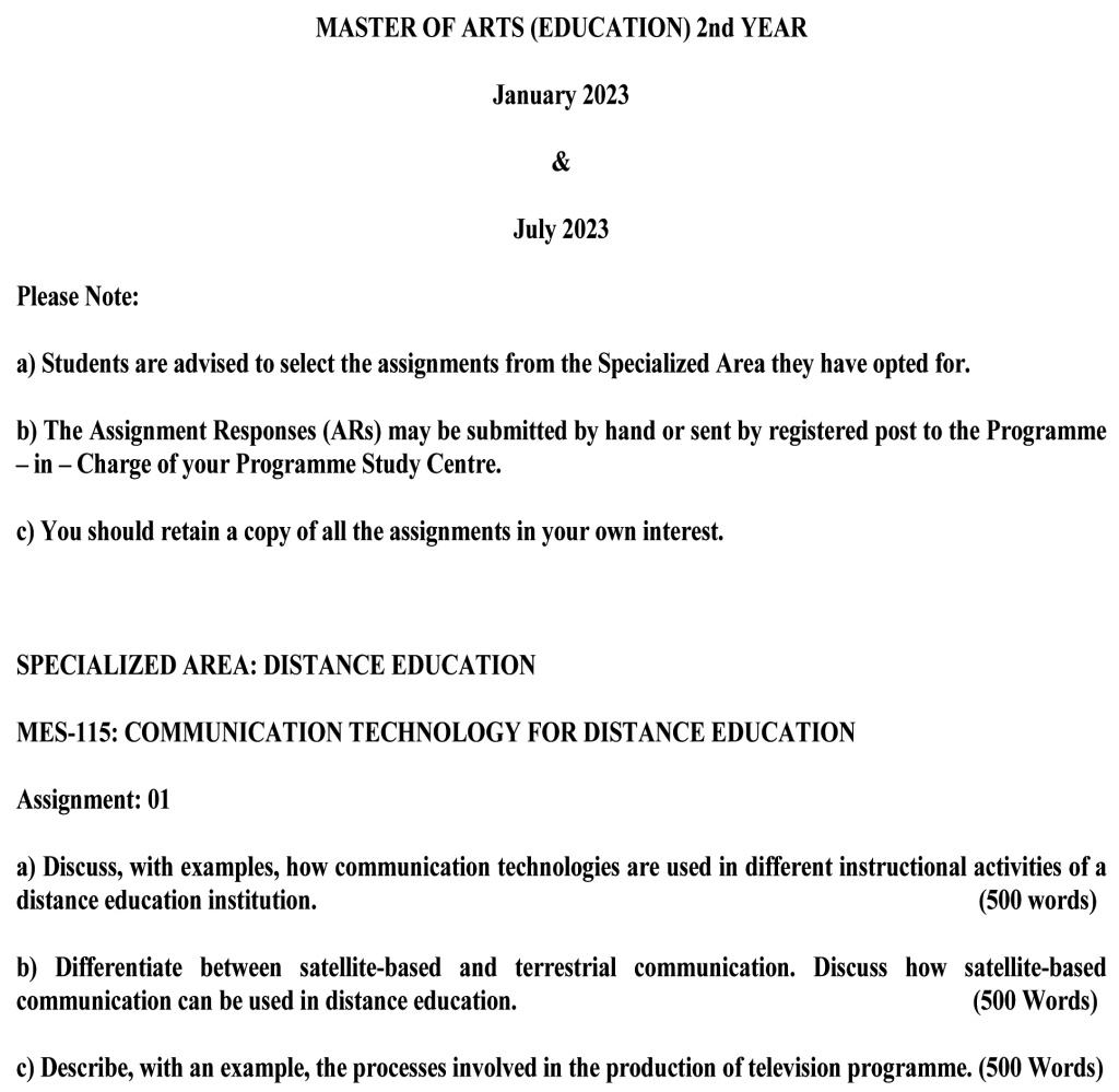 IGNOU MES-115 - Communication Technology for Distance Education, Latest Solved Assignment-January 2023 - July 2023