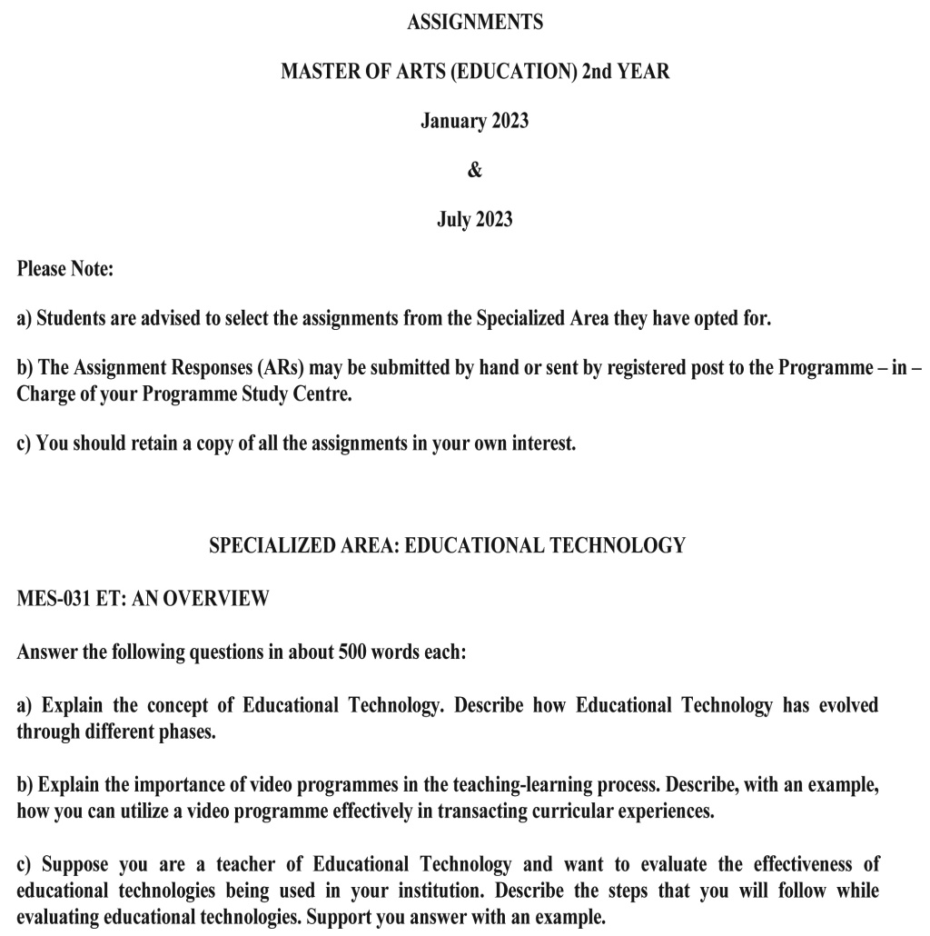 MES-31 - Educational Technology : An Overview-January 2023 - July 2023