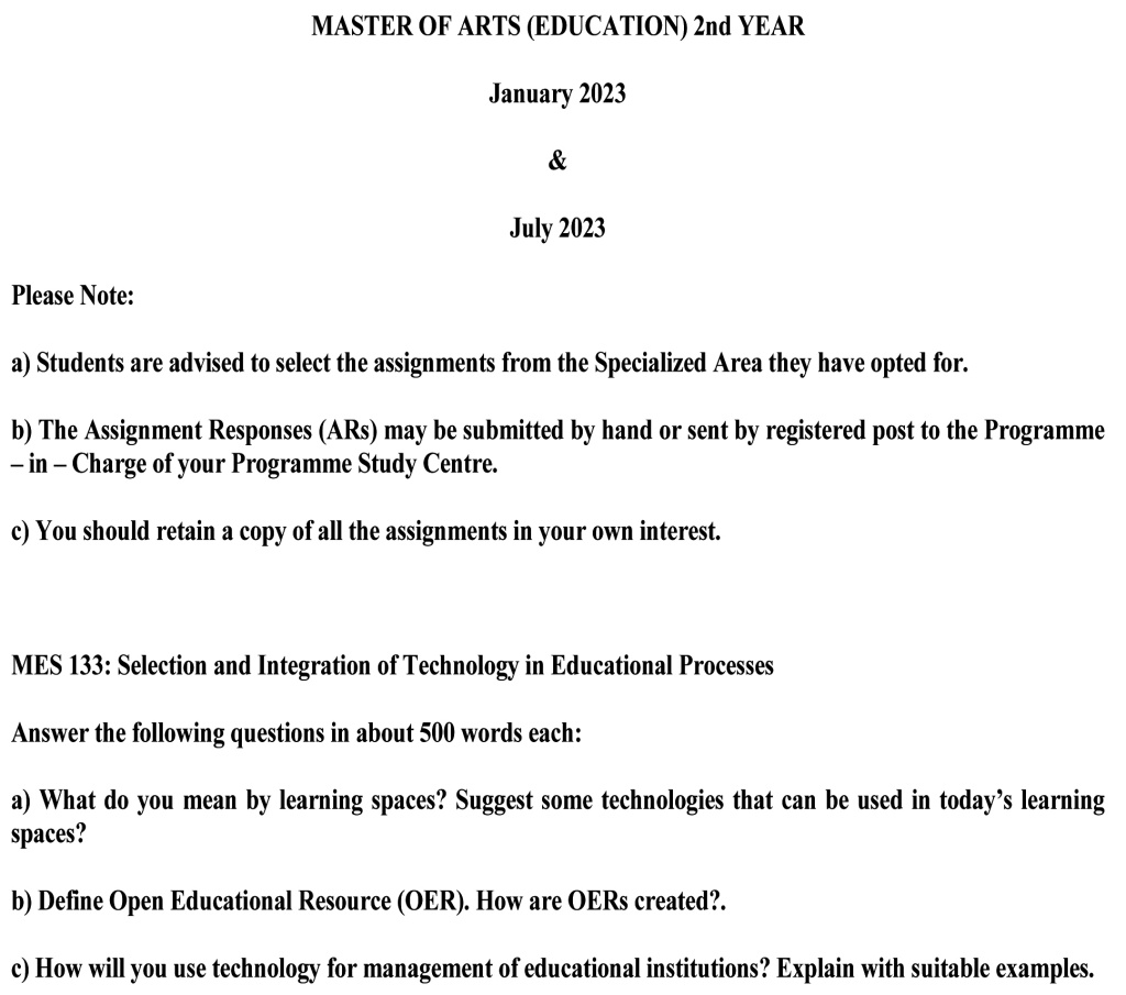 MES-133 - Selection and Integration of Technology in Educational Processes-January 2023 - July 2023