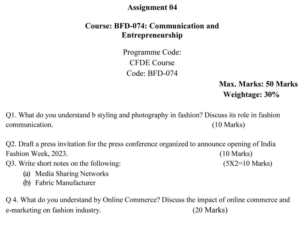 IGNOU BFD-74 - Communication and Entrepreneurship Latest Solved Assignment -January 2023 - July 2023