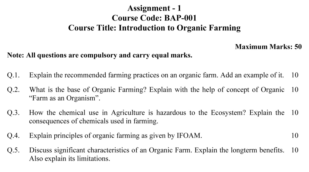 IGNOU BAP-01 - Introduction to Organic Farming Latest Solved Assignment-January 2023 - July 2023